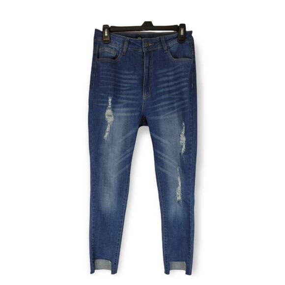 Fashion Nova Denim - Fashion Nova High Rise Distressed Raw Hem Jeans‎ Size 11 Stretch Denim